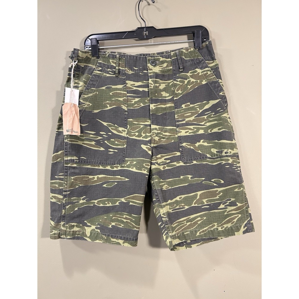 orSlow U.S. Army Fatigue Shorts Mens Sz 2 Small 31 Tiger Camo Ripstop Adjustable